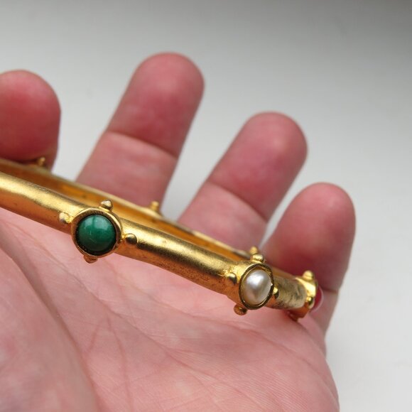 24k Indian Bangle Bracelet Handmade Green Black Onyx-Pearl - Picture 1 of 4
